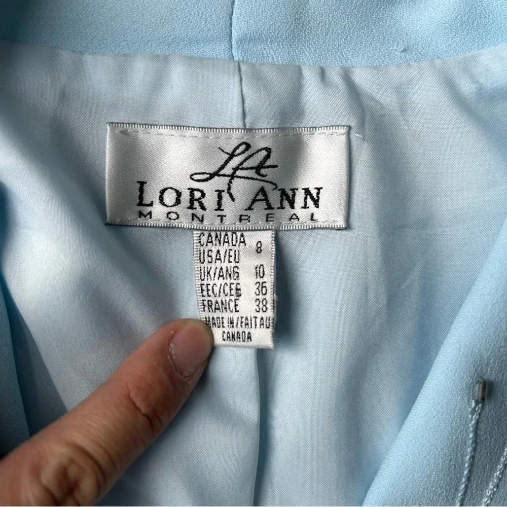 Vintage Lori Ann Blue Sequins Collar Mesh Sleeve Blazer Made in Canada